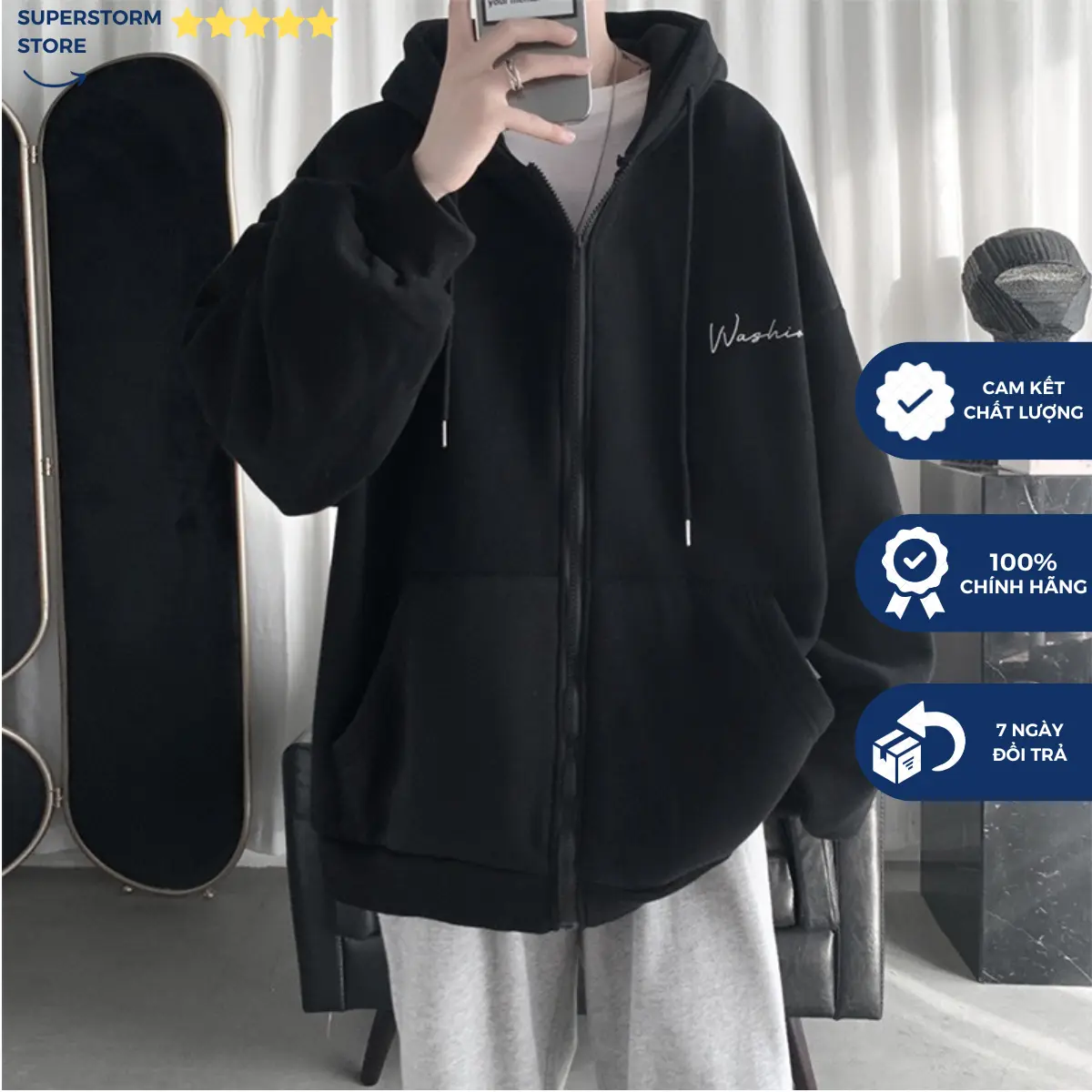 Áo Khoác Hoodie Zip Chất Nỉ Bông Phù Hợp Nam Nữ