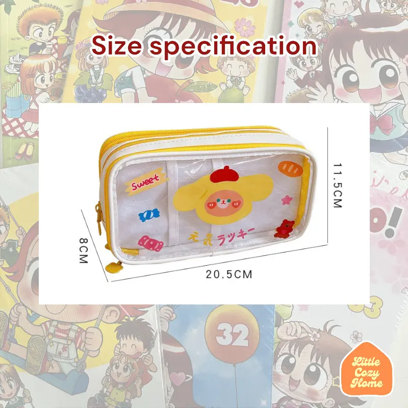 Cutie Jumbo Transparent Pencil Case / Korean Style Kotak Tempat Pensil Besar Dengan Resleting / Muat Banyak / Big Capacity With Zipper Blue Brown 6