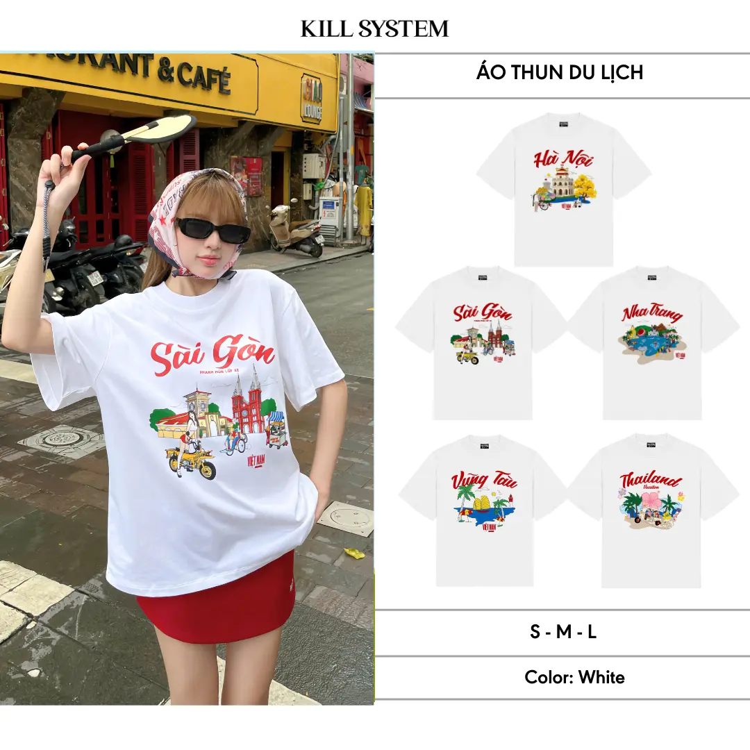 Áo thun Du Lịch form oversize Kill System tay ngắn cổ tròn cho nam và nữ