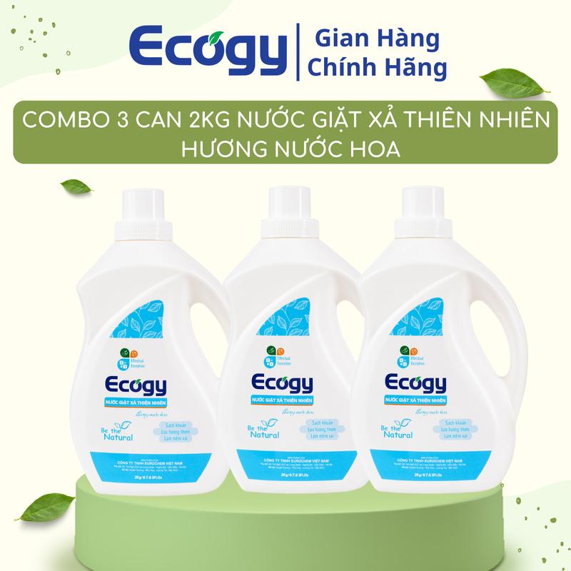 ECOGY Combo 3 can Nước giặt xả thiên nhiên hương nước hoa 2Kg can dạng lỏng có chất tẩy từ Enzym thiên nhiên; An toàn với quần áo của bé & người lớn; Lưu hương thơm & mềm vải tẩy sạch khuẩn Làm Sạch