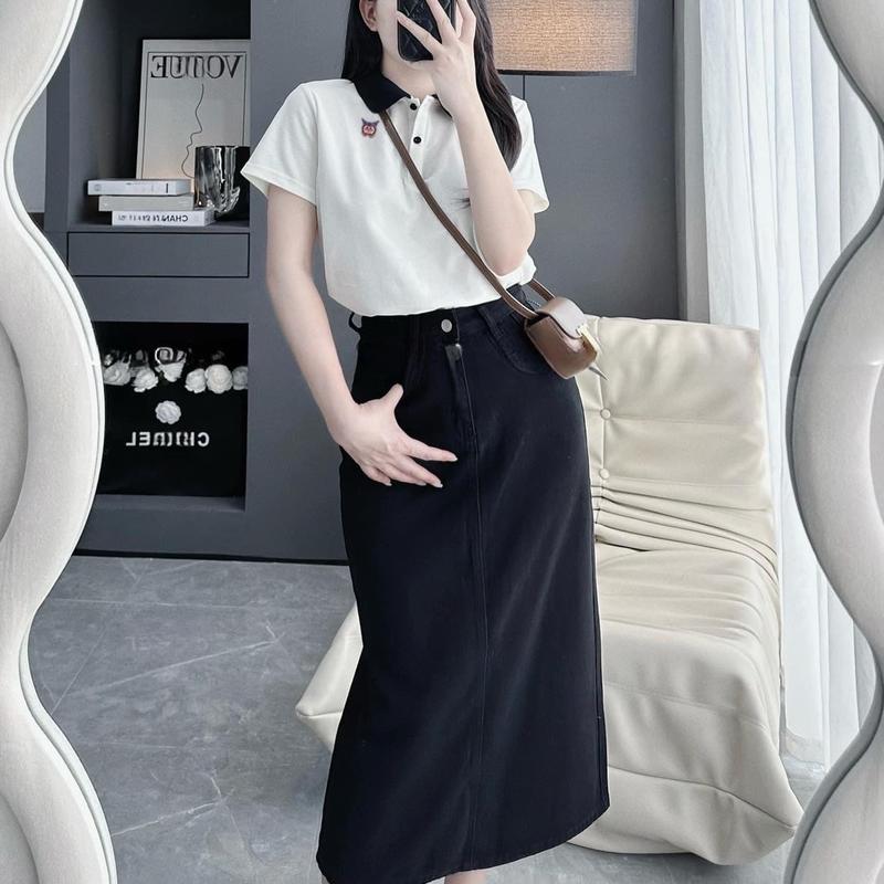 Chân váy đen trơn không giãn form chữ A  chân  váy dáng dài tới mắt cá chân
