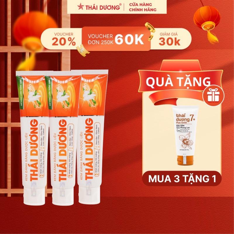 [KM] 03 Kem đánh răng dược liệu thái dương (Hộp 01 tube x 150g) Tặng 01 sữa tắm Thái Dương 7 Plus Gold (Tube 50gr)  - Sao Thái Dương