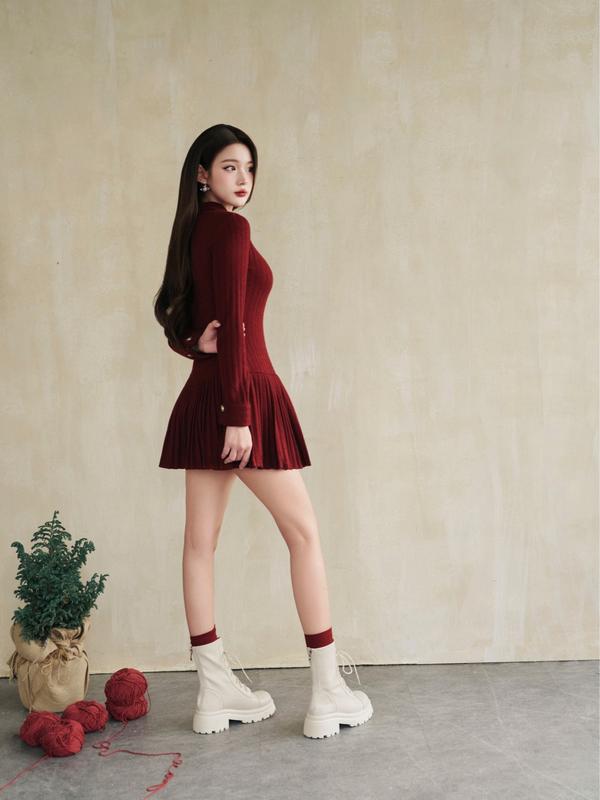 Ara - Váy len thiết kế xòe xếp li khóa kéo cổ sơ mi Jules Dress V87 3
