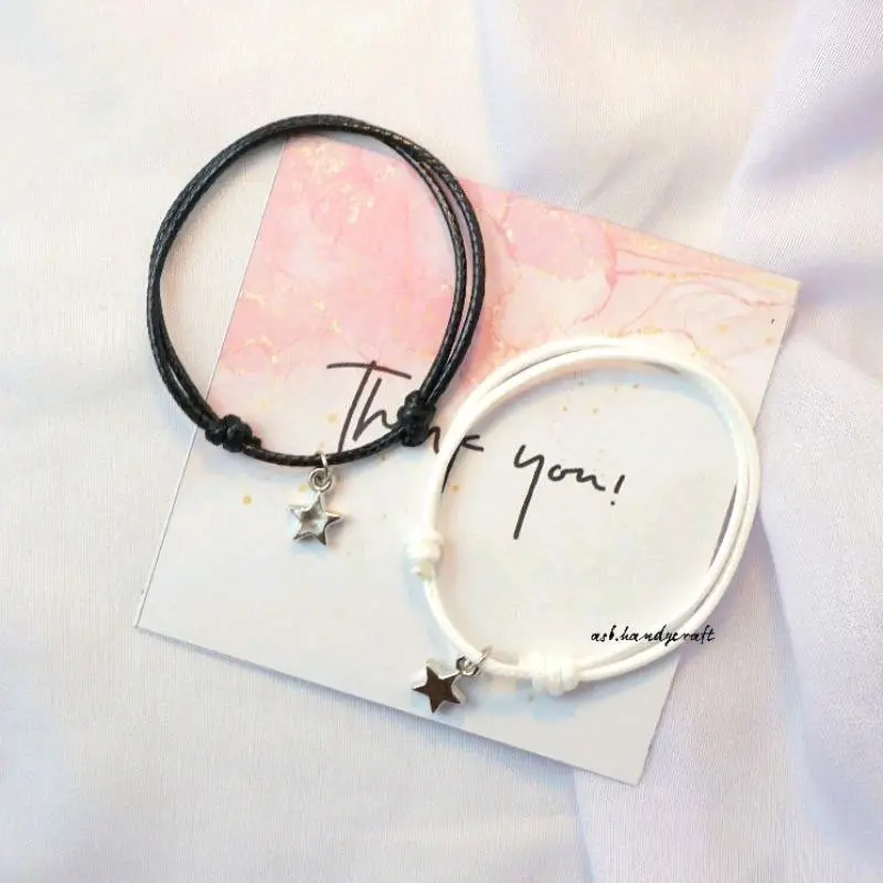 Sepasang Gelang Couple bintang gantung Rodium//Gelang Tali Korea Waterproof//Gelang bangle Bracelets
