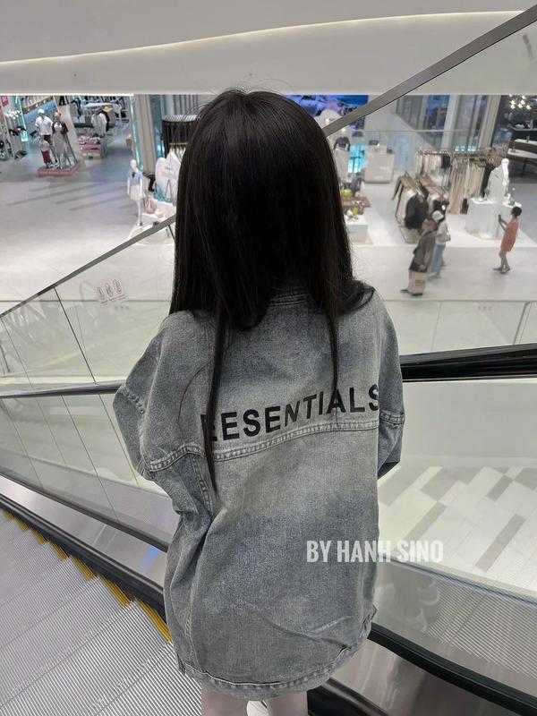 Áo khoác jean nữ tay dài form rộng trơn màu xanh bụi,Áo Jeans nữ, áo jeans Basic dáng rộng [Áo bò Esential] 2