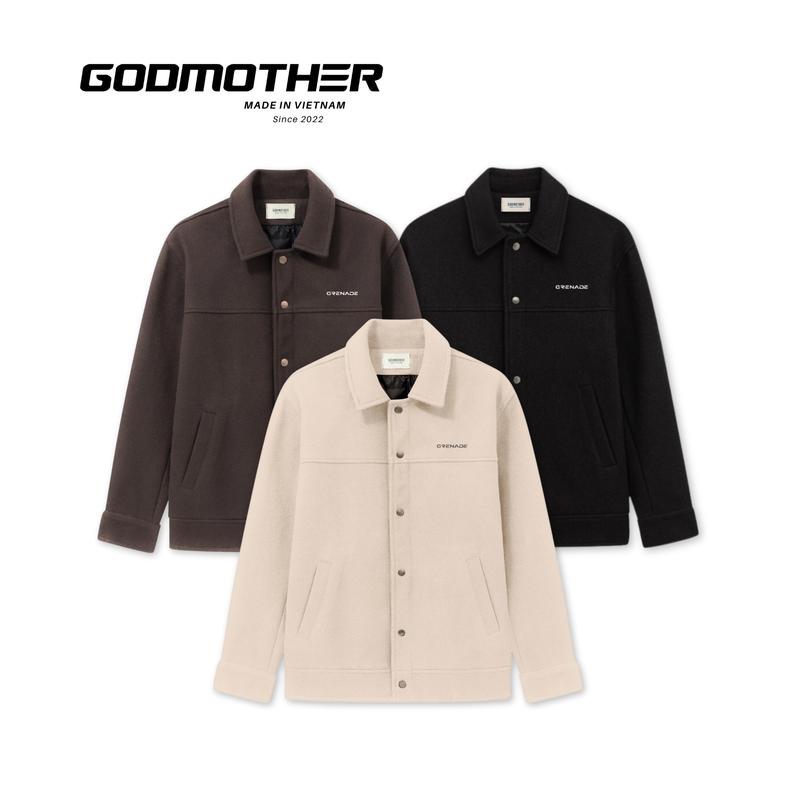 Áo Khoác Dạ Cúc Bấm Tag Kim Loại Godmother, Áo Khoác Nam Chất Liệu Dạ Ép Cao Cấp Godmother