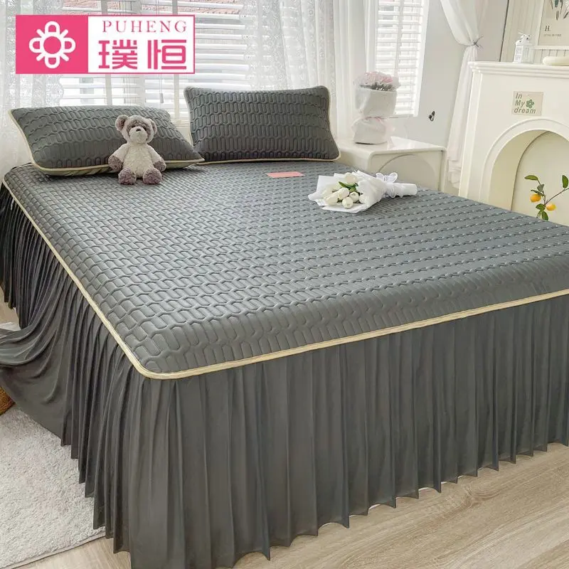 Thảm trải giường mùa hè, làm bằng cao su, bộ 3 vải, nệm làm mát, chất liệu lụa băng, mềm mại và có thể giặt được, thích hợp cho ga trải giường đơn, chức năng làm mát mùa hè