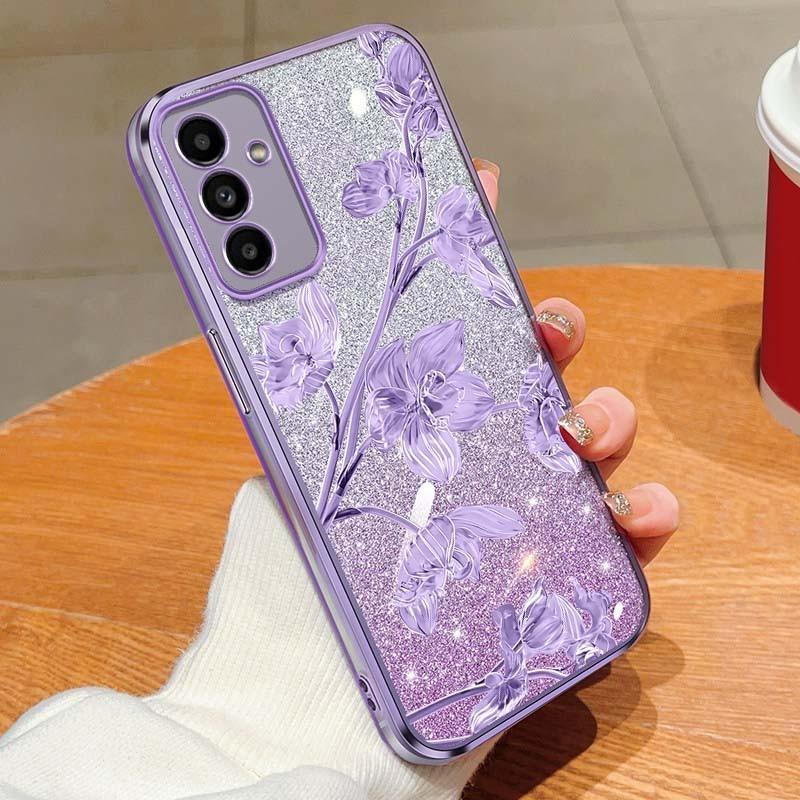 Ốp Điện Thoại Thời Trang, Dành Cho Samsung Galaxy A55, A35, A25, A15, A13, A33, A14, A34, A54 5G, A13, A14, A15, A24, A04S 4G, Họa Tiết Hoa Gradient Sang Trọng, Phấn Lấp Lánh, Ốp Lưng TPU Mềm Chống Sốc, Với Bột Lấp Lánh