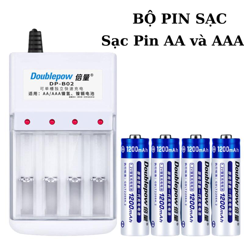 Bộ Pin sạc Aa Doublepow sạc Pin AA và AAA dùng cho Micro ( Loại đèn báo đỏ suốt ko tự ngắt)