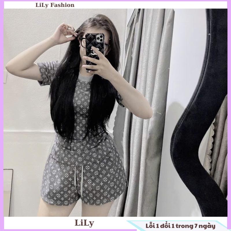 Set bộ quần áo thun nữ hoạ tiết hoa mà ghi xám có nhúm eo tôn dáng EV XÁM 2