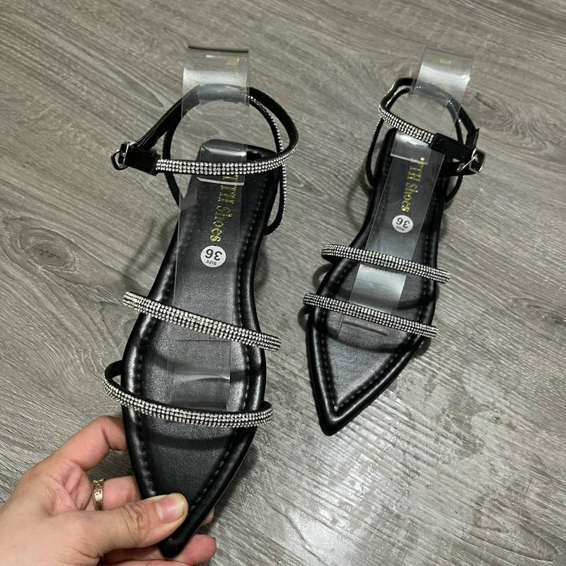 Giày xăng đan nữ hai dây soàn đá, size lớn 35-45, màu trắng/đen/kem - DéP, GiàY