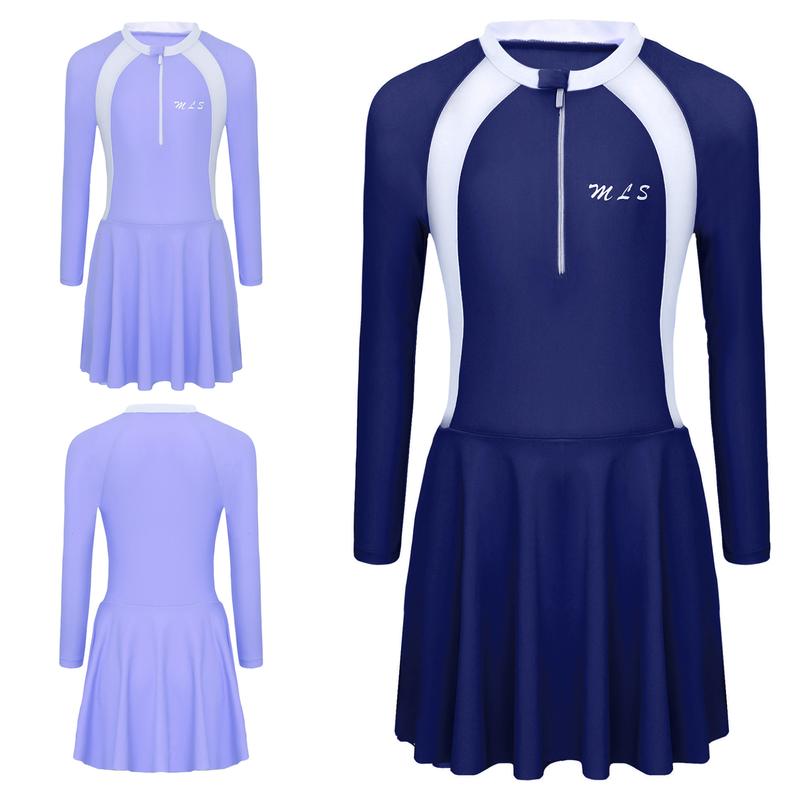 Jelory Kids Girls One Piece Athletic Swimsuit Long Sleeve Beachwear Bathing Suit UPF 50+ Swimming Dress 1