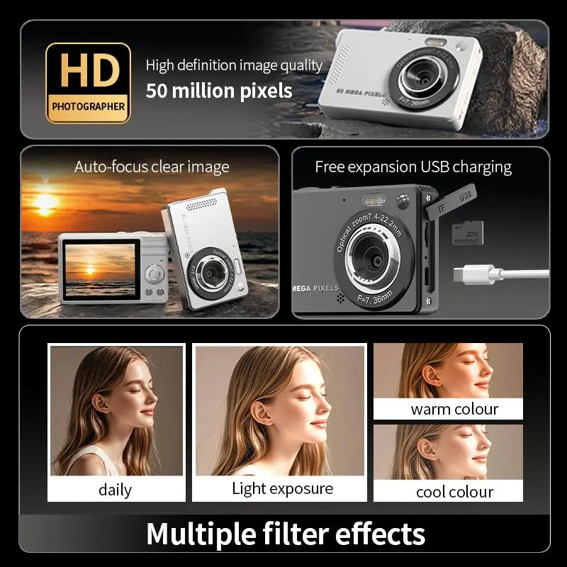 16X Digital Zoom Digital Camera, Auto Focus Vlog Camera, Compact Camera, Shockproof Camera for Home & Outdoor 6