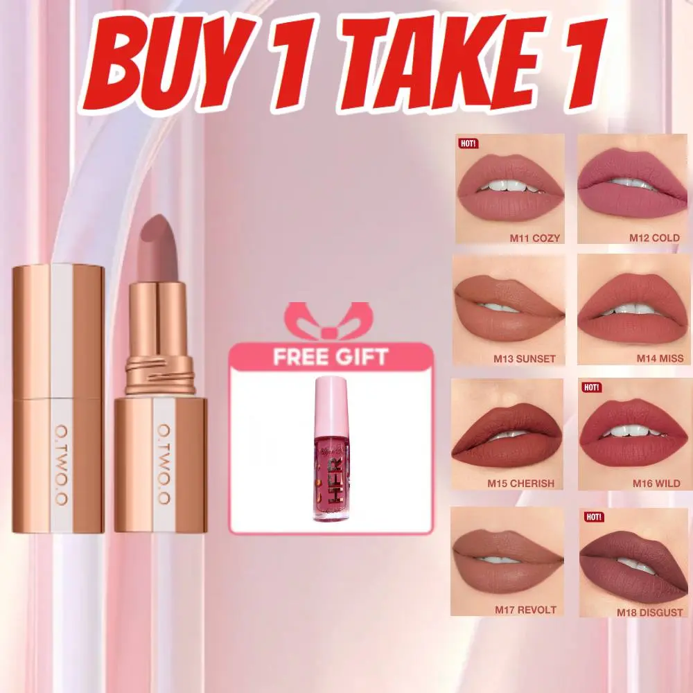 [BUY 1 TAKE 1]O.TWO.O Frosted Lipstick, Mist Kiss Color Locking Silky Smooth 24H Long-lasting Waterproof Lip Makeup Not Easy To Stick Affordable Lipstick