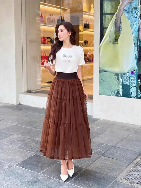Chân váy ren cạp cao free size bồng bềnh 1