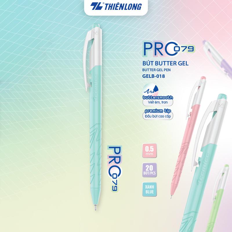 Combo 5/10/20 Bút gel B - Butter Gel PRO-079 Thiên Long GELB-018 - Premium Tip viết êm, trơn - Mực Xanh - Màu thân ngẫu nhiên