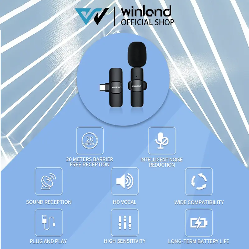 【COD】Flash Sale Winland Wireless Microphone Lapel Portable Mini Mic for iPhone Android Phone live broadcast-Garansi 1 tahun Wireless IDO type Cover UHF (Wireless) Mikrofon Bluetooth 4