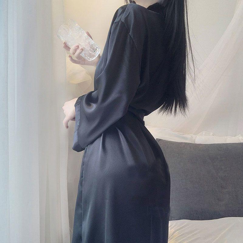 Product Introduction of Bathrobe Women's Summer Thin Ice Silk Robe New Style White Silk Fashion Pajamas Japanese Kimono Spring and Autumn Womenswear Gowns 11