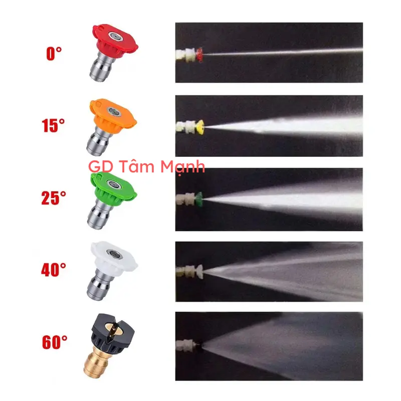 Bộ vòi xịt phun bọt tuyết rửa xe 1L lắp máy rửa xe áp lực cao và 5 béc xịt góc độ. 5
