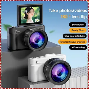 For selfie screen, can flip 180  1200mAh Autofcus system， Vlog Tourism Digital camera 64million pixels 4K video zoom, Digital Camera 18X