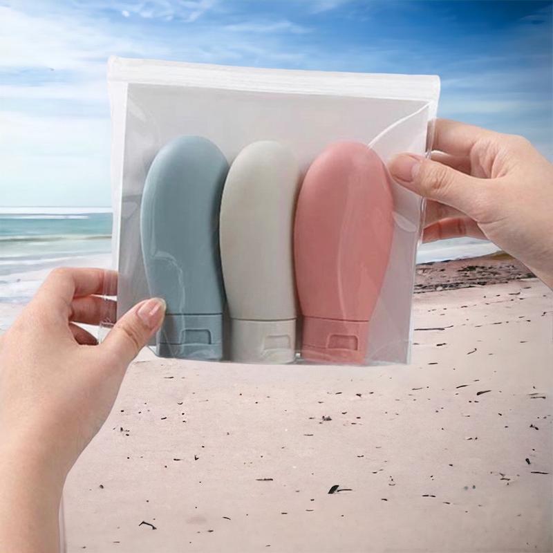 Set 3 Tuýp Silicon Chiết Mỹ Phẩm Dầu Gội Sữa Tắm Mang Đi Du Lịch Kèm Túi Zip Tiện Lợi