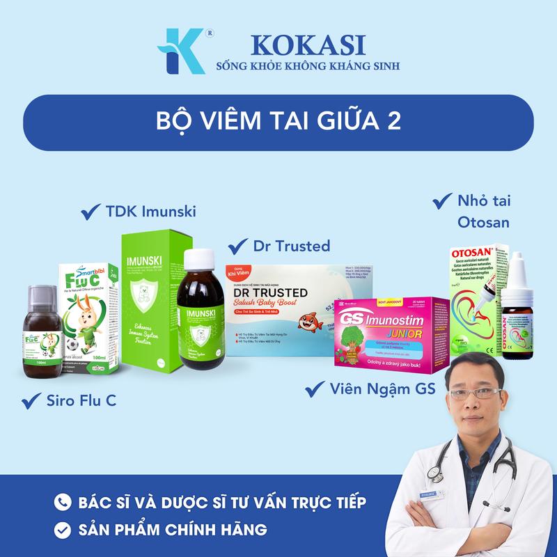 Bộ Sản Phẩm Giảm Tình Trạng Viêm Tai Giữa 2 (Nhỏ Tai Otosan + Viên Ngậm GS + Tăng Đề Kháng Imunski + Xịt Mũi Lợi Khuẩn Dr Trusted Cam + Siro Flu C)