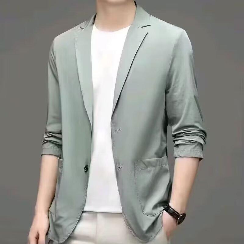 Product Introduction of 【M-4XL】Classic men Korean suit jacket lightweight thin style Ice Silk sunscreen fashion all-match casual shirt slim-fit cool suit cardigan men 24