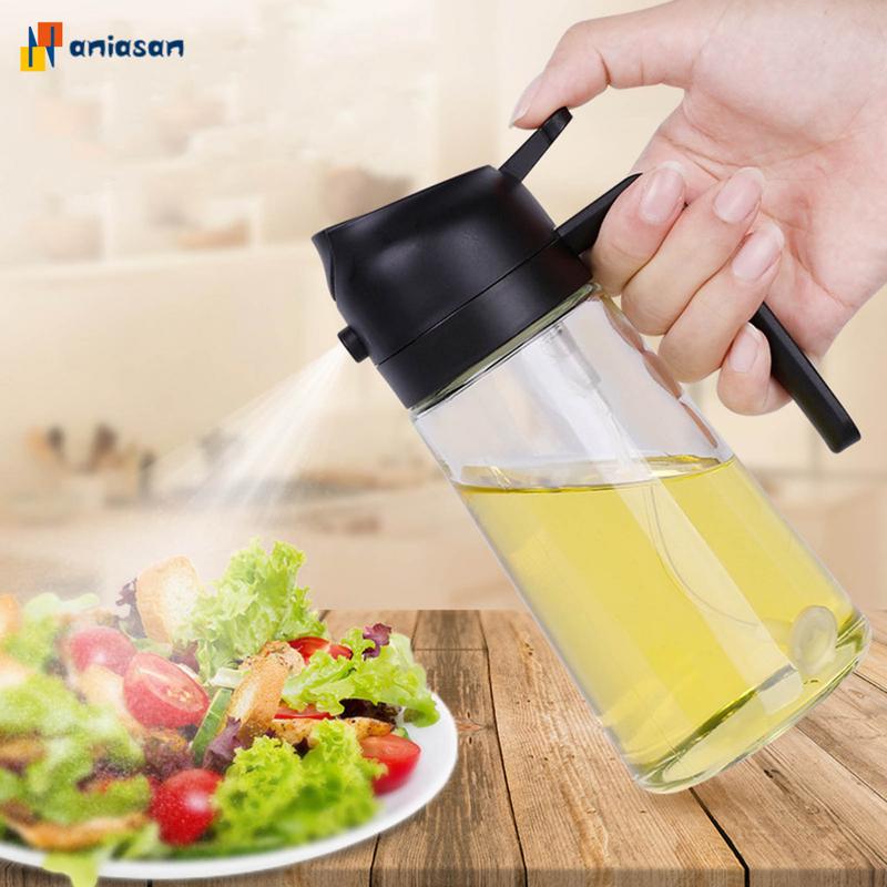 Bình Xịt Dầu, Bình Đổ Dầu Miệng Rộng, Thiết Kế 2 Trong 1 (Aniasan), Bình Xịt Dầu, Thích Hợp Cho Chiên Nước, Salad, Được Làm Bằng Thủy Tinh Không Chứa BPA, Dụng Cụ Nhà Bếp 0