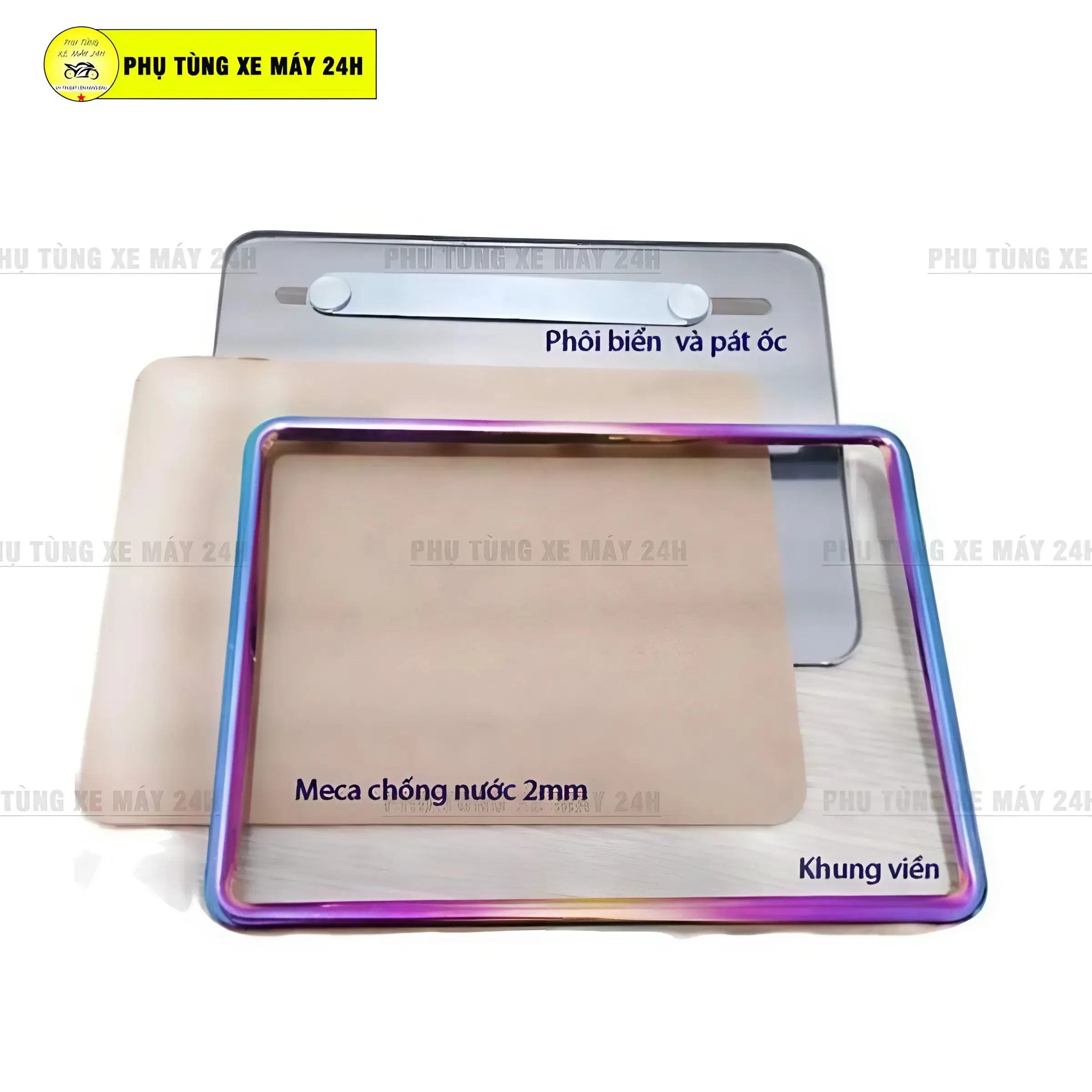 Bộ khung biển số xe máy màu TITAN -màu  INOX - Phụ Tùng-Phụ Kiện"PTXM24H"
