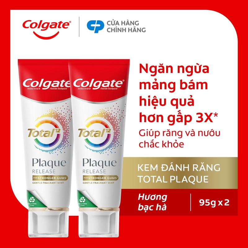 Bộ 2 Kem đánh răng Colgate Total Plaque Release 95g/tuýp giúp khỏe nướu, ngăn mảng bám hiệu quả