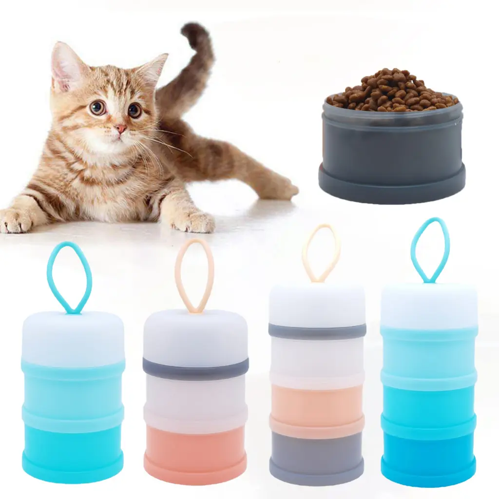 Daiditi- Pet Food Storage Box Portable 2/3 Layer Pet Food Container with Lanyard Dog  Cat Food Storage Box for Travel Pet Supplies