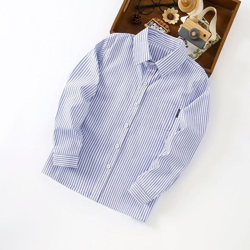 Product Introduction of Striped Shirt Kids Fashion Long Sleeve Polo Shirt Kid Boy 3 - 12 Years Old Korean Style Formal Tops Wedding Birthday Party Wear School Outfit 25