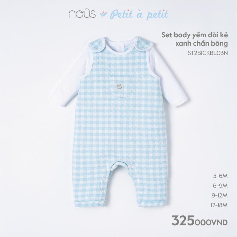 [Nous Baby] S109 Set body yếm Nous kẻ phối màu sắc họa tiết dành cho bé trai, bé gái từ 3-6 tháng đến 12-18 tháng