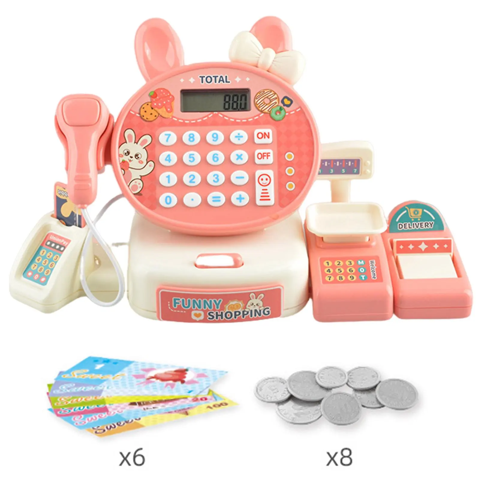 14Pcs/Set Children's Toy Supermarket Set Simulated Cashier with Automatic Drawer Sound Recognition Fun Play House Toys
