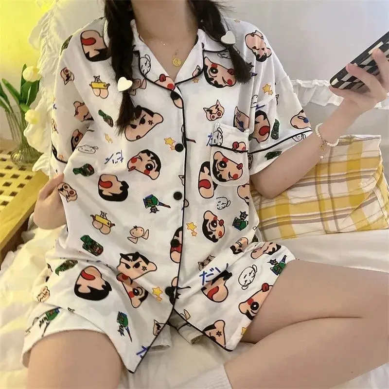 9 Designs Crayon Shin-chan Theme Pyjamas Women Short Sleeves Sleepwear Woman Shorts Baju Tidur Wanita