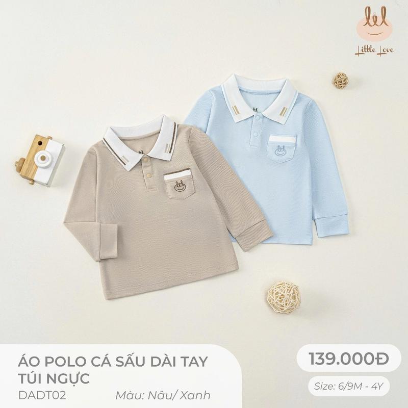 Áo Polo cá sấu dài tay túi ngực dành cho bé Lil Little Love DADT02