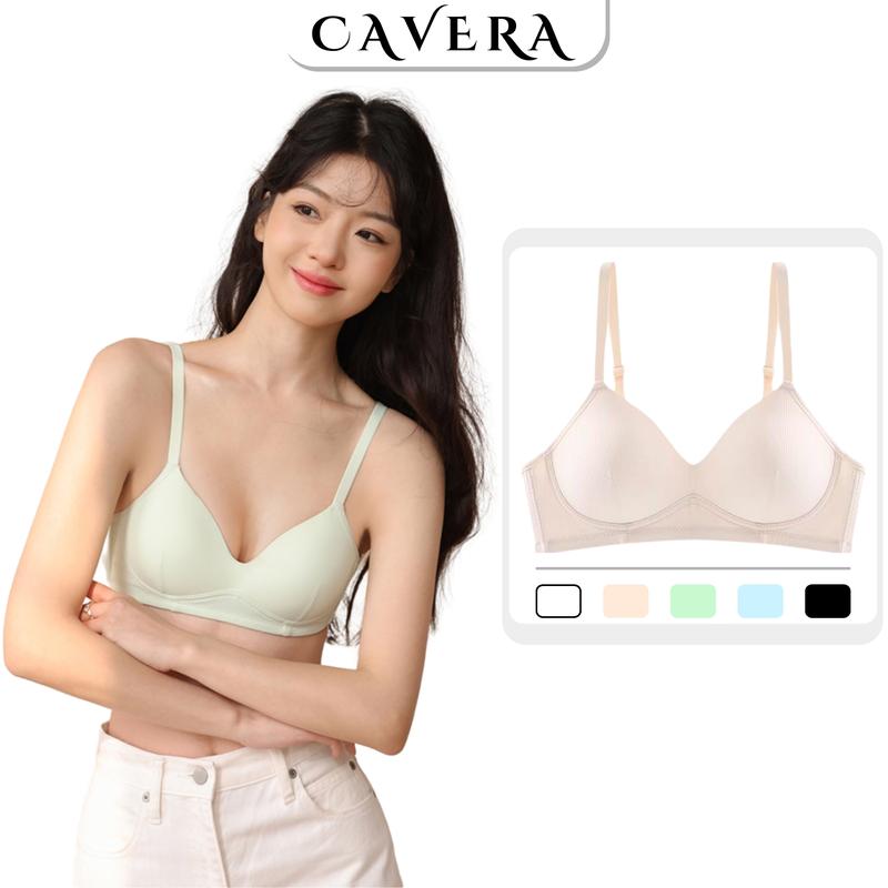 Áo ngực mút mỏng không gọng - Áo lót nữ cotton gân tăm đệm mỏng thoáng khí CAVERA Women Bra Nhung 80c che 3/4 A409