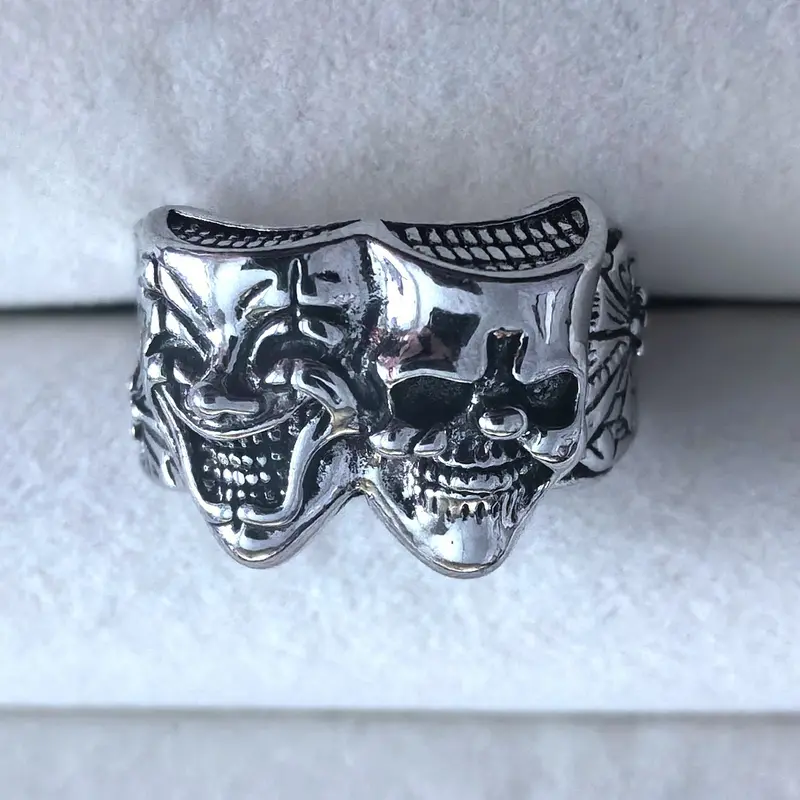 Nhẫn Chú Hề, Hai Mặt, Bạc Thái Lan, Phong Cách Gothic Hợp Xu hướng Nhật Bản Cổ Điển Của Nam Giới, Nhẫn Mở Thủ Công, Thiết Kế Ác Và Thiện năm tháng mặn nồng ring wedding long one piece signet chúa tể những chiếc 3