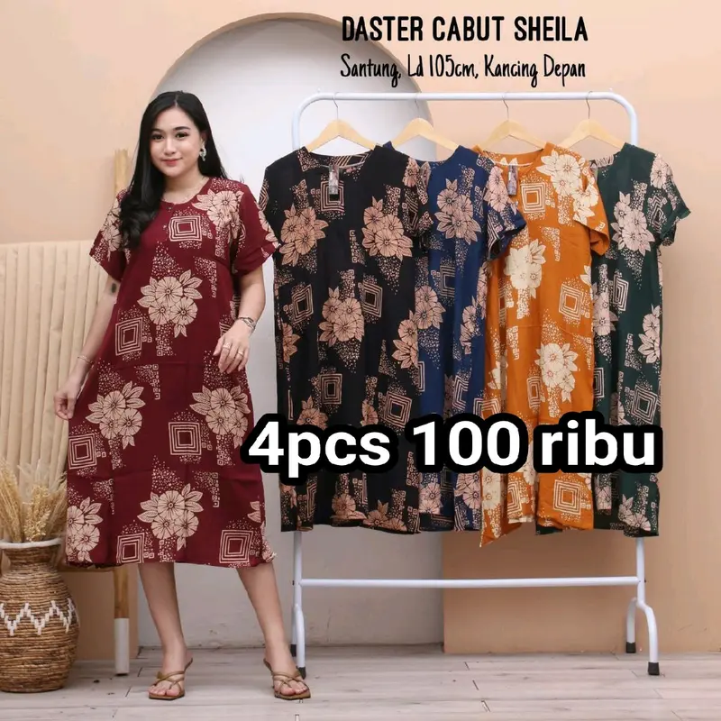 paket daster standar 4pcs 100 ribu bahan rayon adem Polos Kancing Lembut 2