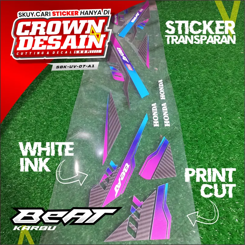 STIKER STRIPING LIS RAINBOW BEAT KARBU - Decal Striping Transparan UV Body Beat Karbu Motif Racing Elegant - SBK-UV 0