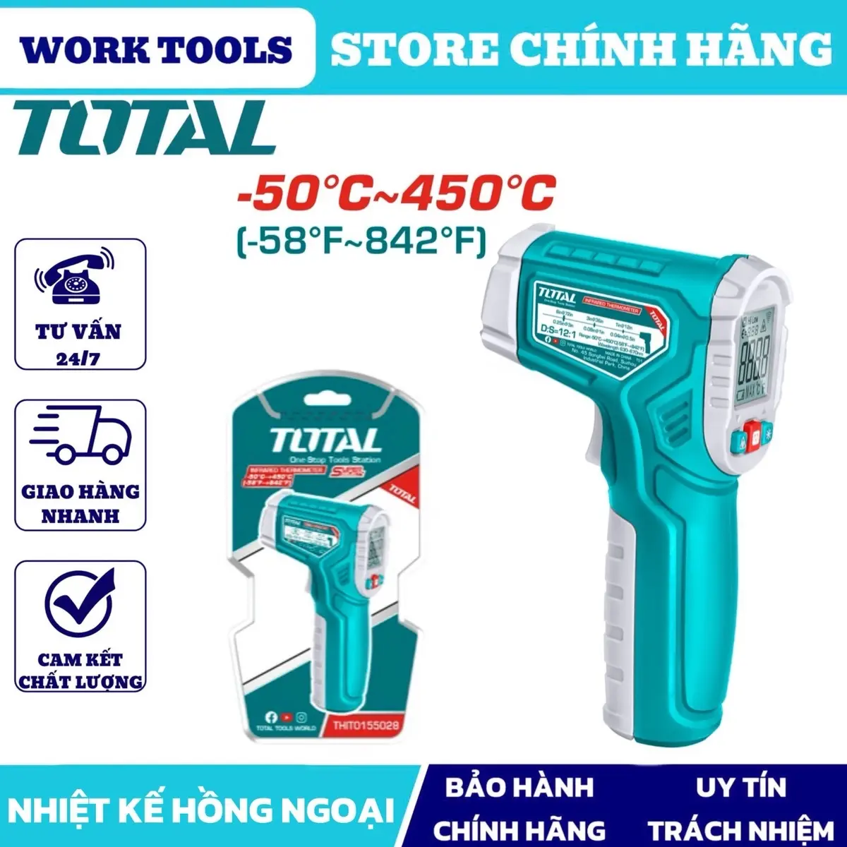 Nhiệt kế hồng ngoại TOTAL THIT0155028 -50°C~450°C Thời gian đáp ứng <0,5S