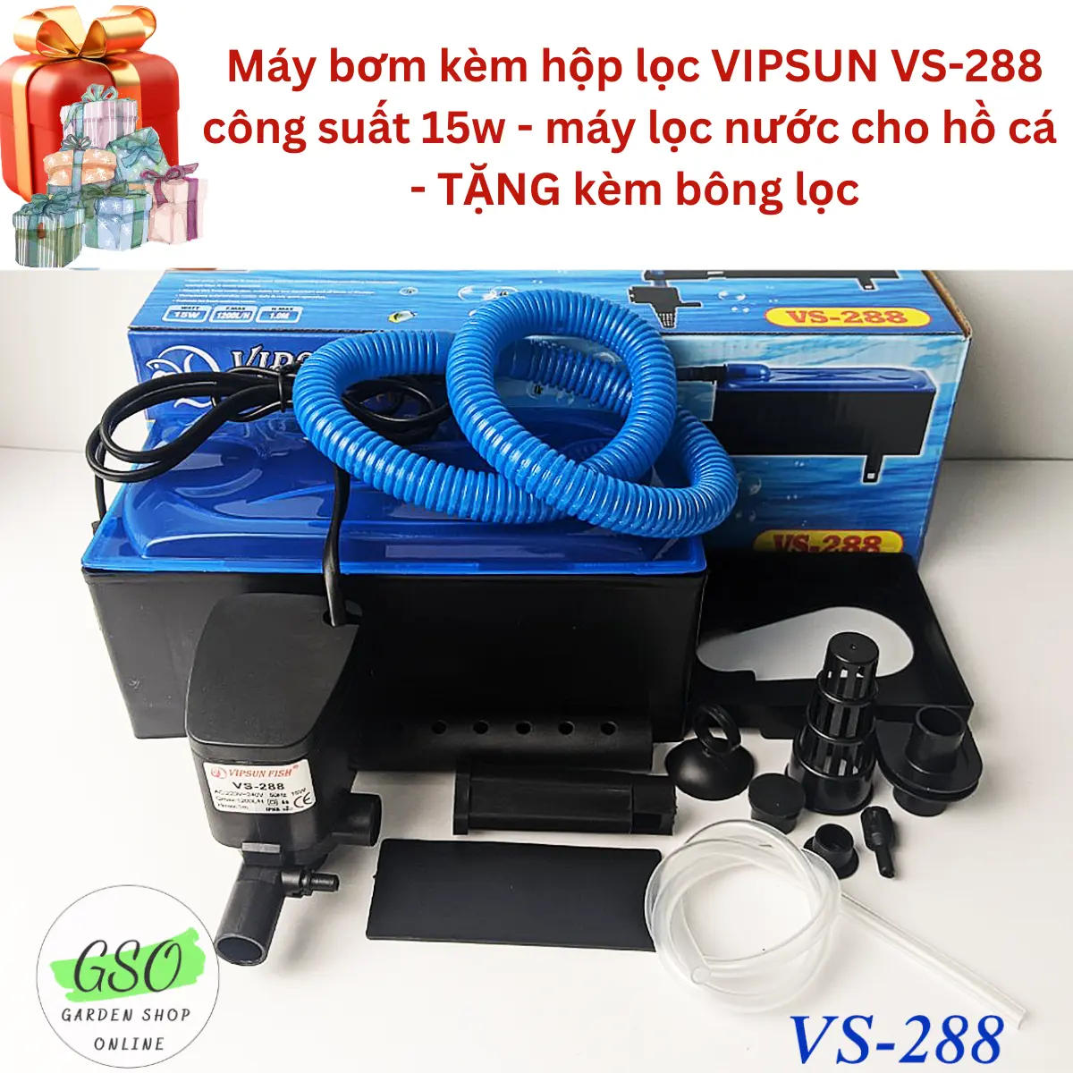 VIPSUN Máy bơm kèm hộp lọc VIPSUN VS288 công suất 15w - máy lọc nước cho hồ cá - TẶNG kèm bông lọc