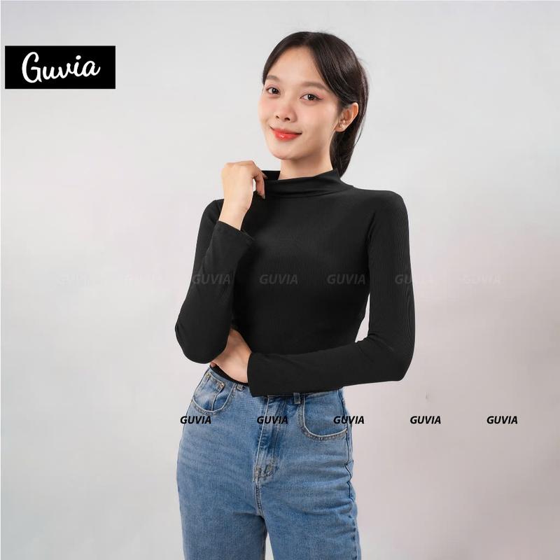 [CR28] Áo Croptop Tay Dài Cổ Lọ Nữ Ôm Body , Áo Thun Gân Kiểu Nữ Dài Tay Women Dáng Ngắn Shirt 5