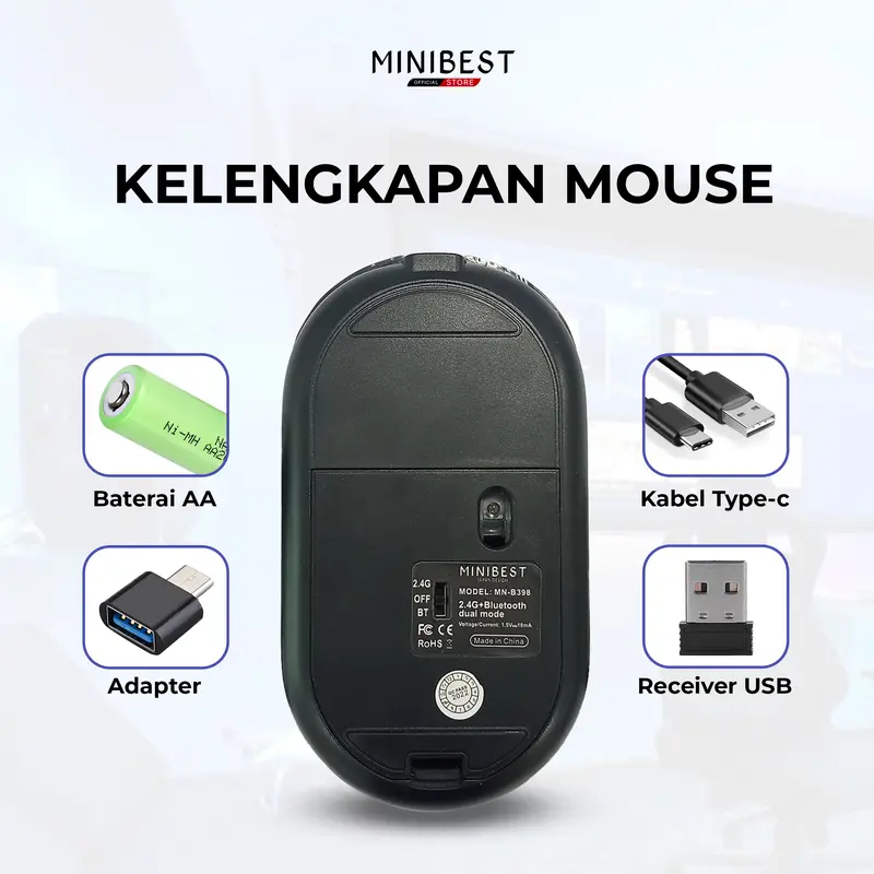 MINIBEST MN B398 Mouse  Wireless Bluetooth dengan Receiver USB untuk PC Laptop 5
