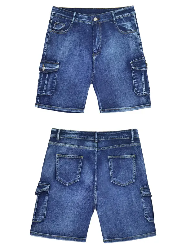 【Plus Size】  Pocket Button Fly Denim Shorts, Casual Street Comfy Skinny Shorts for Daily Wear, Women's Bottoms for Summer 8