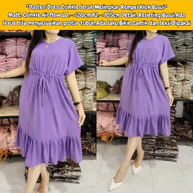 Daster Dress Crinkle Serut melingkar Rempel Klok Busui 3