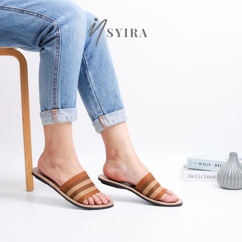 Insyira - Sandal Wanita Renata / Sandal Selop Wanita Non Slip / Sandal Rajut Coklat Hitam 0