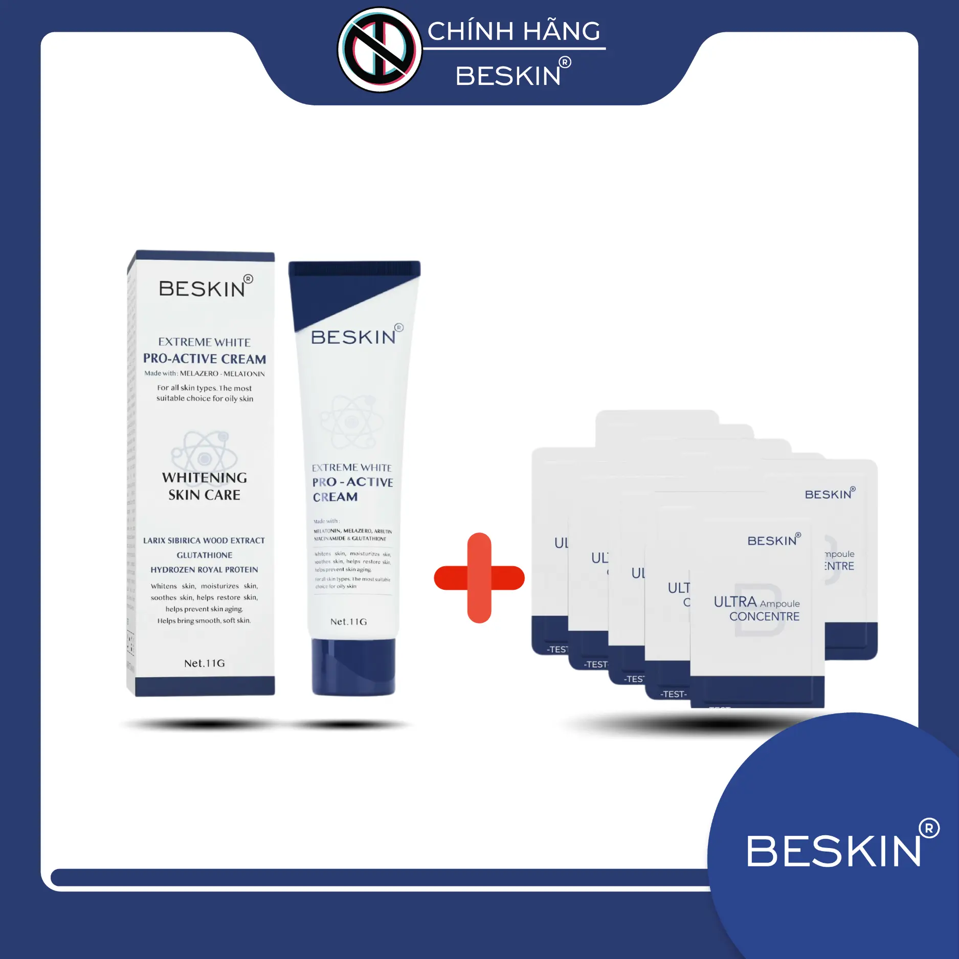 [COMBO] KEM FACE PHẤN NHUNG + TINH CHẤT ULTRA AMPOULE- Thương Hiệu: Beskin Skincare Serum Son