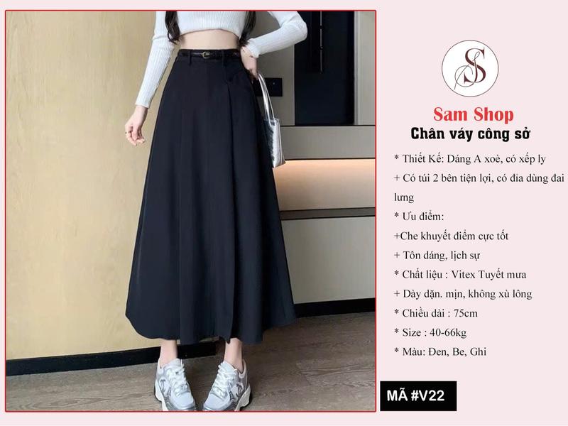 V22 : Chân váy xòe dáng dài phong cách Hàn Quốc 1