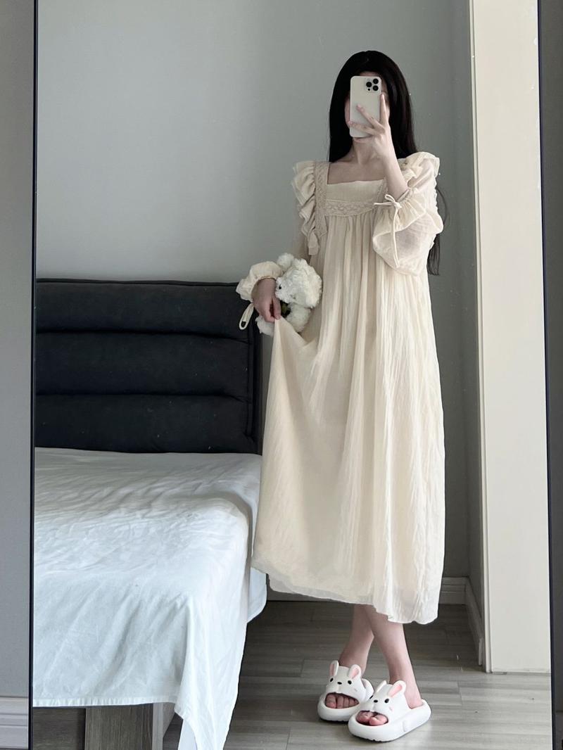Product Introduction of Đồ Ngủ, Hàng Mới Về, Dành Cho Nữ, Mùa Hè 2024, Cao Cấp, Váy Ngủ Cổ Vuông, Ngoại Cỡ, Dáng Rộng Vừa Vặn, Phong Cách Thường Ngày 7